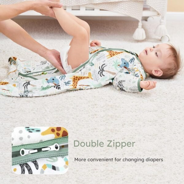 Yoofoss Baby Sleep Sack 6-12 Months Long Sleeve Wearable Blanket Baby 100% Organic Cotton 2-Way Zipper 0.5 Tog Infants Sleeping Sack, Lightweight(Medium) - Image 2