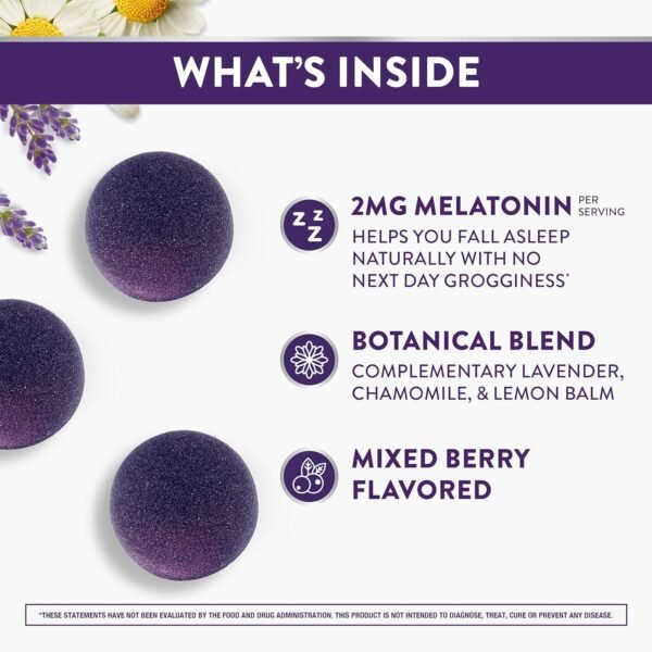 ZzzQuil PURE Zzzs Melatonin Gummies, Sleep Aid, Melatonin 2mg, with Chamomile & Lavender, Melatonin Sleep Gummies, Sleep Aids for Adults, Wildberry Vanilla Flavored, 72 Sleep Gummies - Image 2