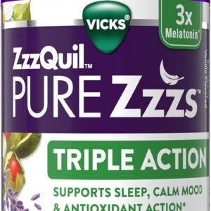 ZzzQuil PURE Zzzs Triple Action, Melatonin Gummies, Melatonin 6mg, 3X Melatonin, Sleep Aid with Ashwagandha, Calm Mood, Antioxidant Action, Sleep Aids for Adults, 60 Sleep Gummies