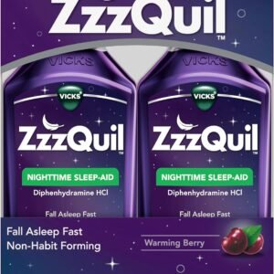 ZzzQuil, Sleep Aid, Nighttime Sleep Aid Liquid, 50 mg Diphenhydramine HCl, Fall Asleep Fast, Non-Habit Forming, Warming Berry Flavor, 12 FL OZ (Pack of 2)