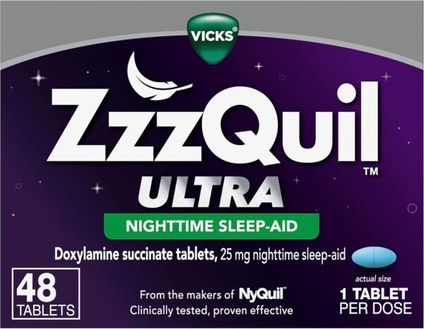 ZzzQuil ULTRA, Sleep Aid, Doxylamine Succinate 25mg, Sleep Aids for Adults, Nighttime Sleep Aid, 48 Tablets